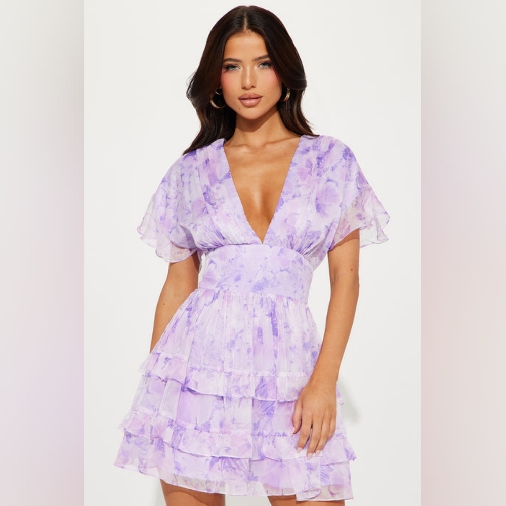Fashion Nova Lavender Sierra Chiffon Mini Dress